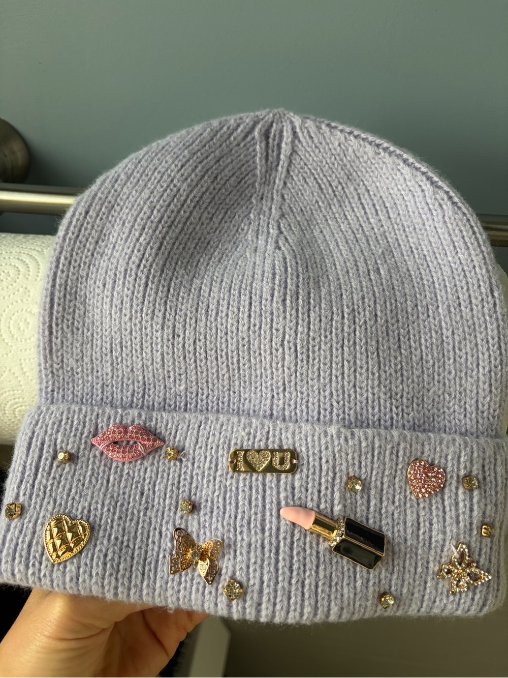 Aldo Lavender Embellished Knit Beanie